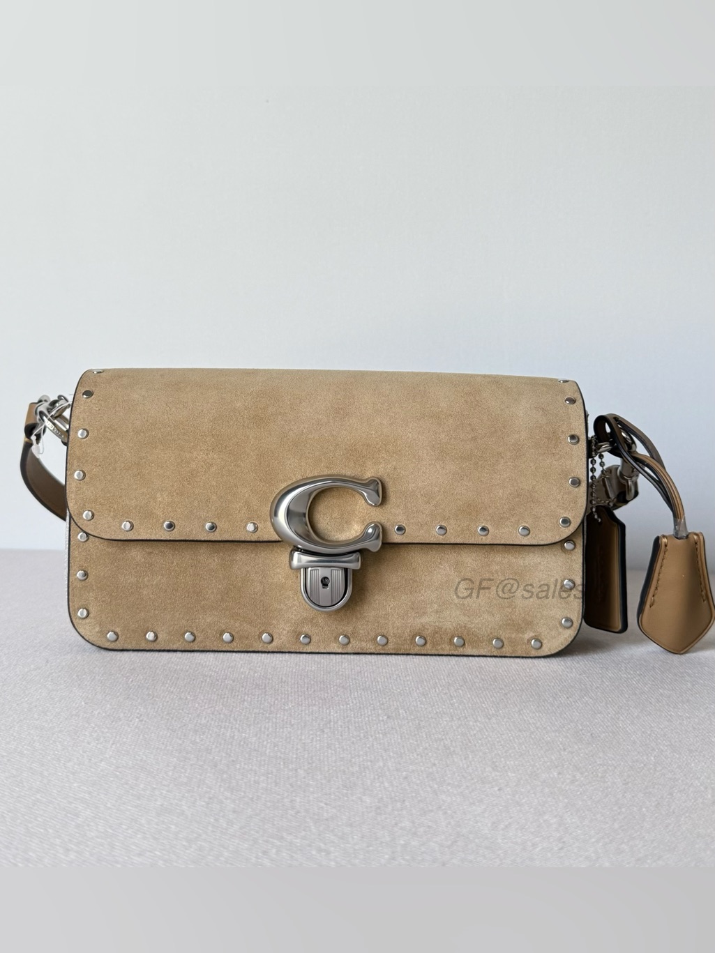 Nwt Coach Studio Bag 20 Tan Suede Rivets Silver Hardware Cu712
